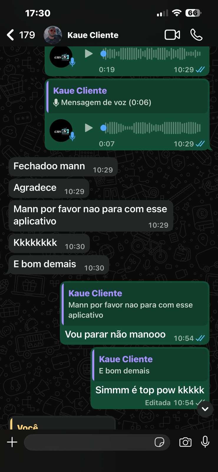Print de feedback no WhatsApp